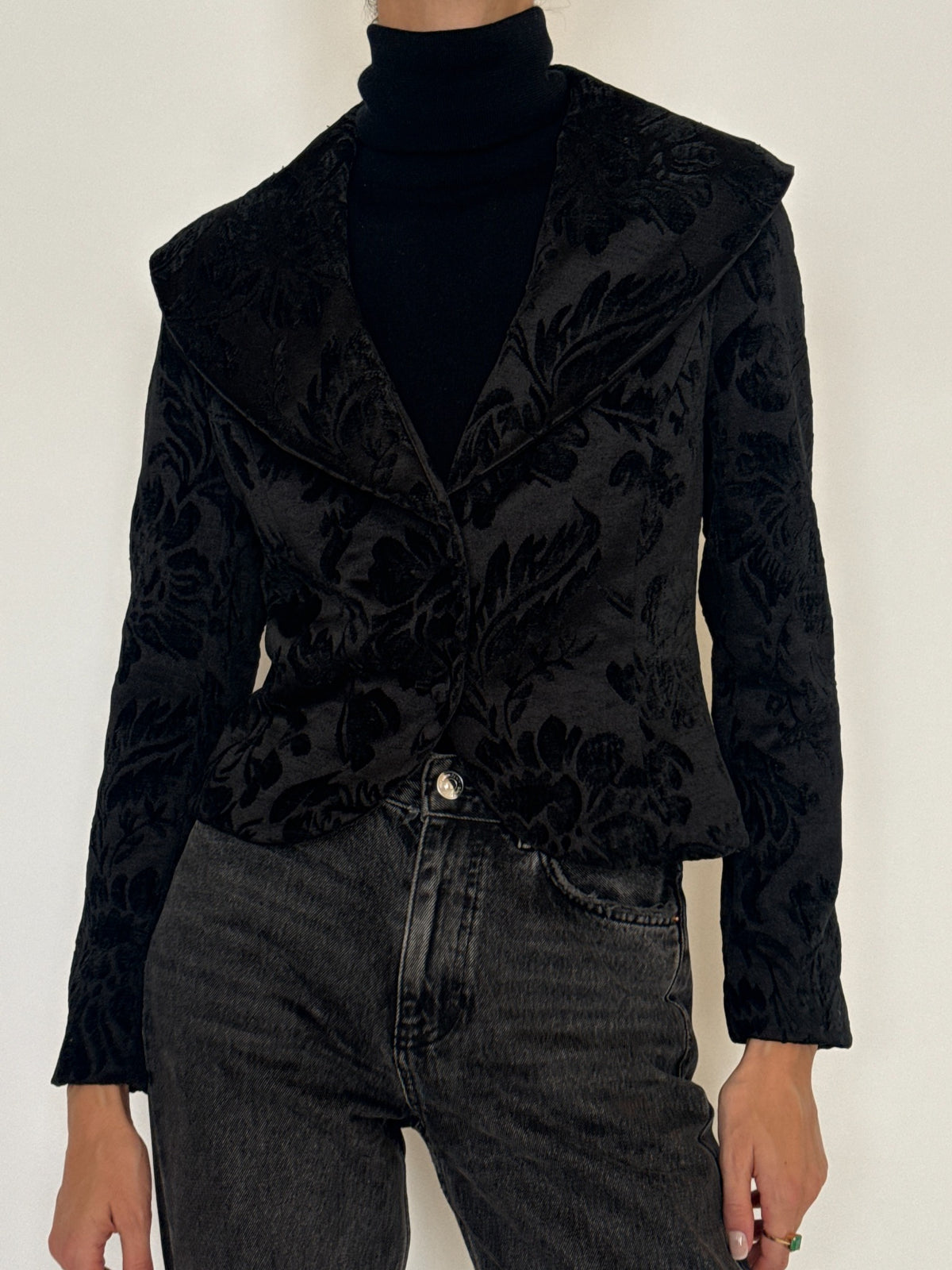 Vintage black floral textured jacket SKU 8429