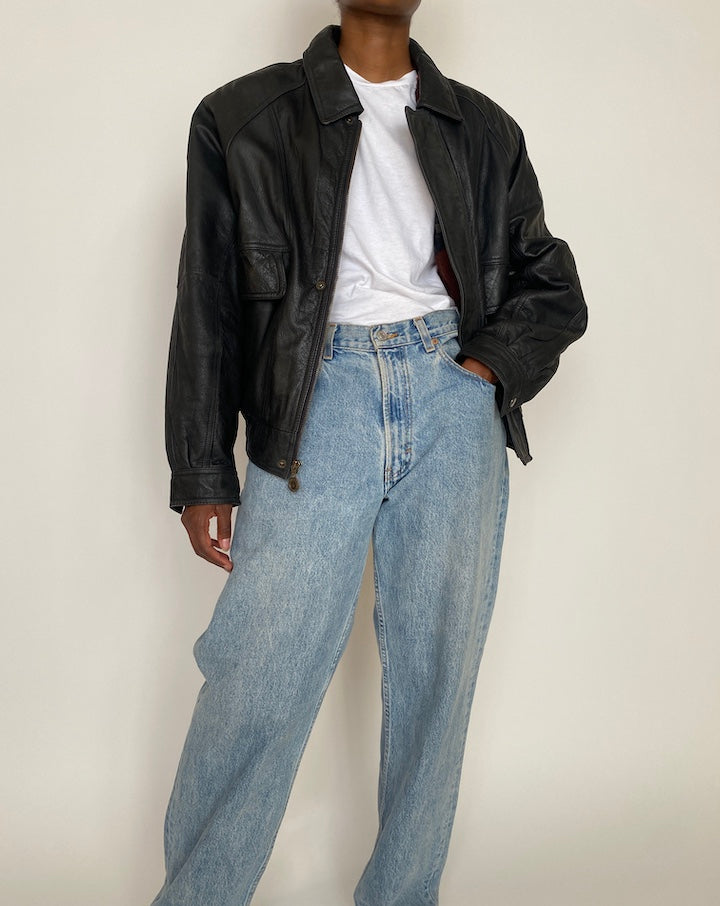 VINTAGE OVERSIZED BLACK LEATHER JACKET 3932