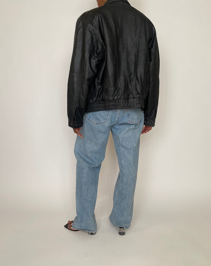 VINTAGE OVERSIZED BLACK LEATHER JACKET 3932