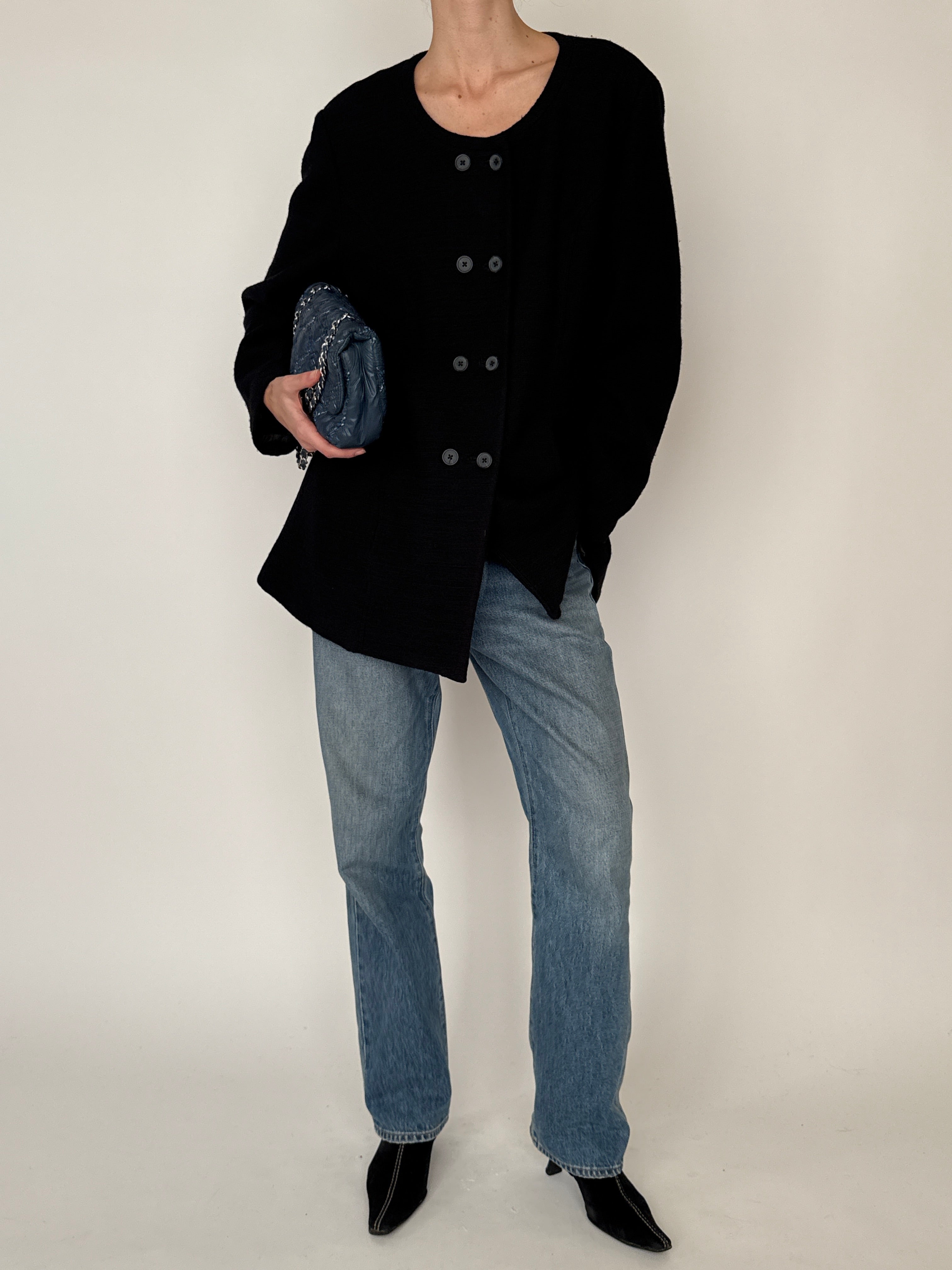 Vintage black wool blend blazer front view
