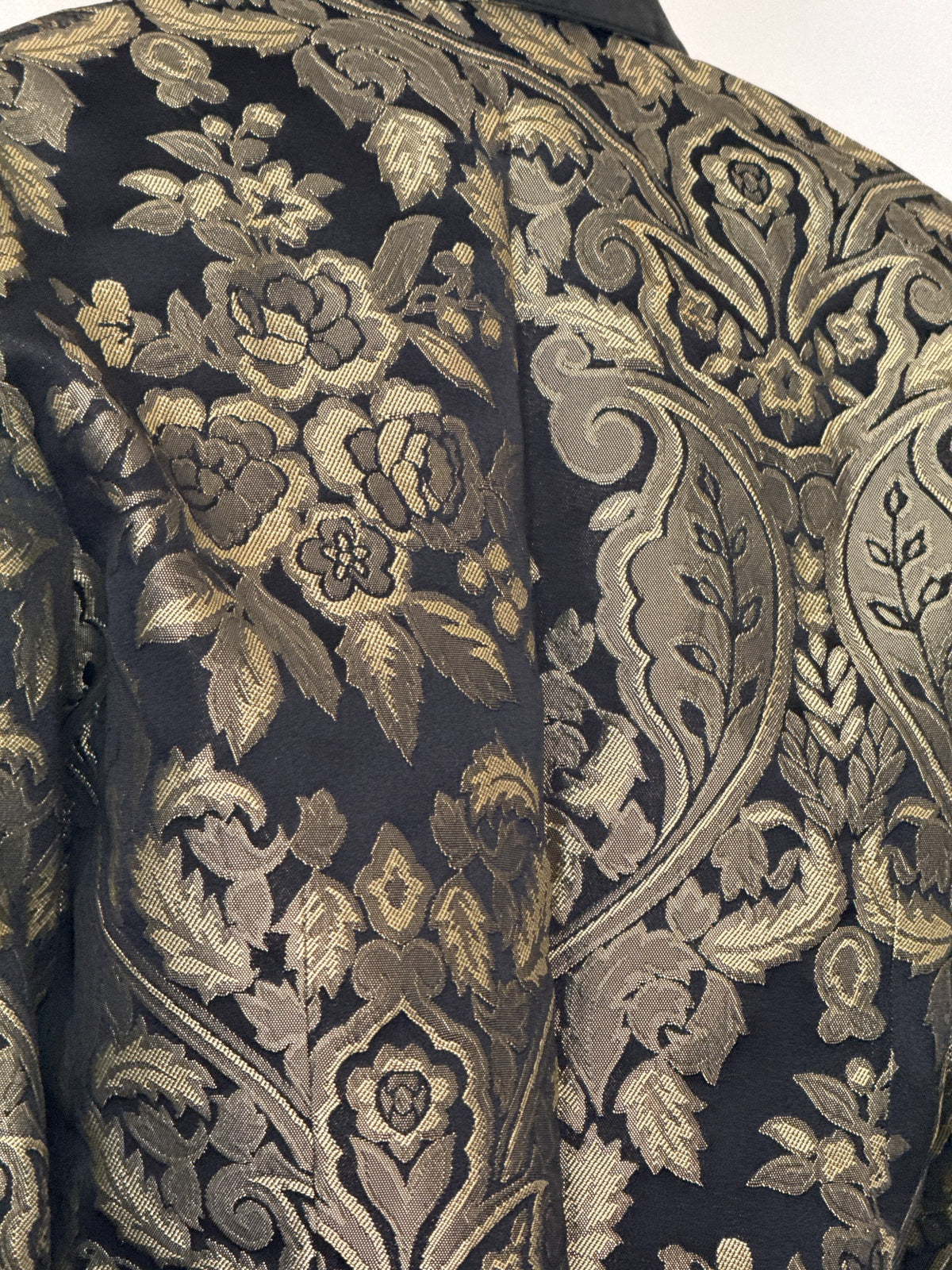 Vintage cropped black and gold floral brocade jacket