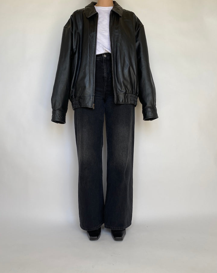 VINTAGE OVERSIZED BLACK LEATHER JACKET 434