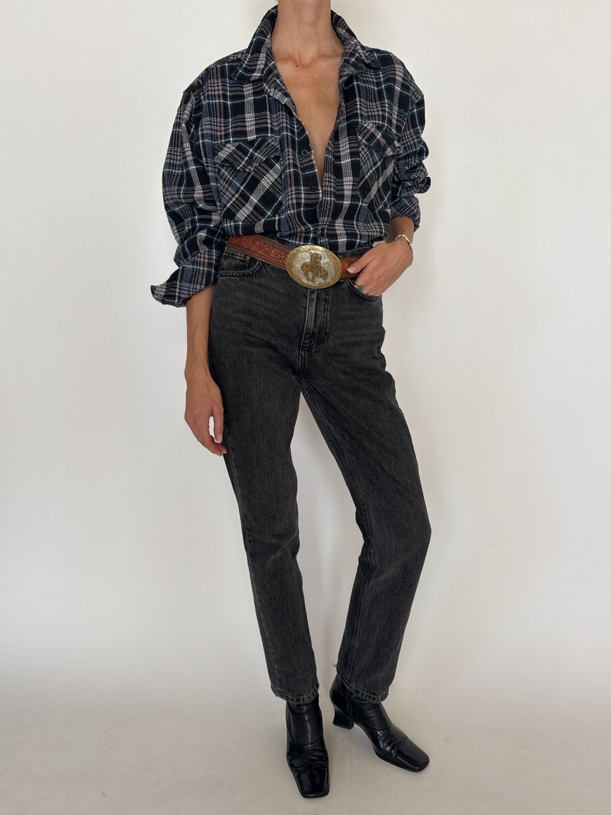 Vintage Navy Plaid Flannel Shirt 8437