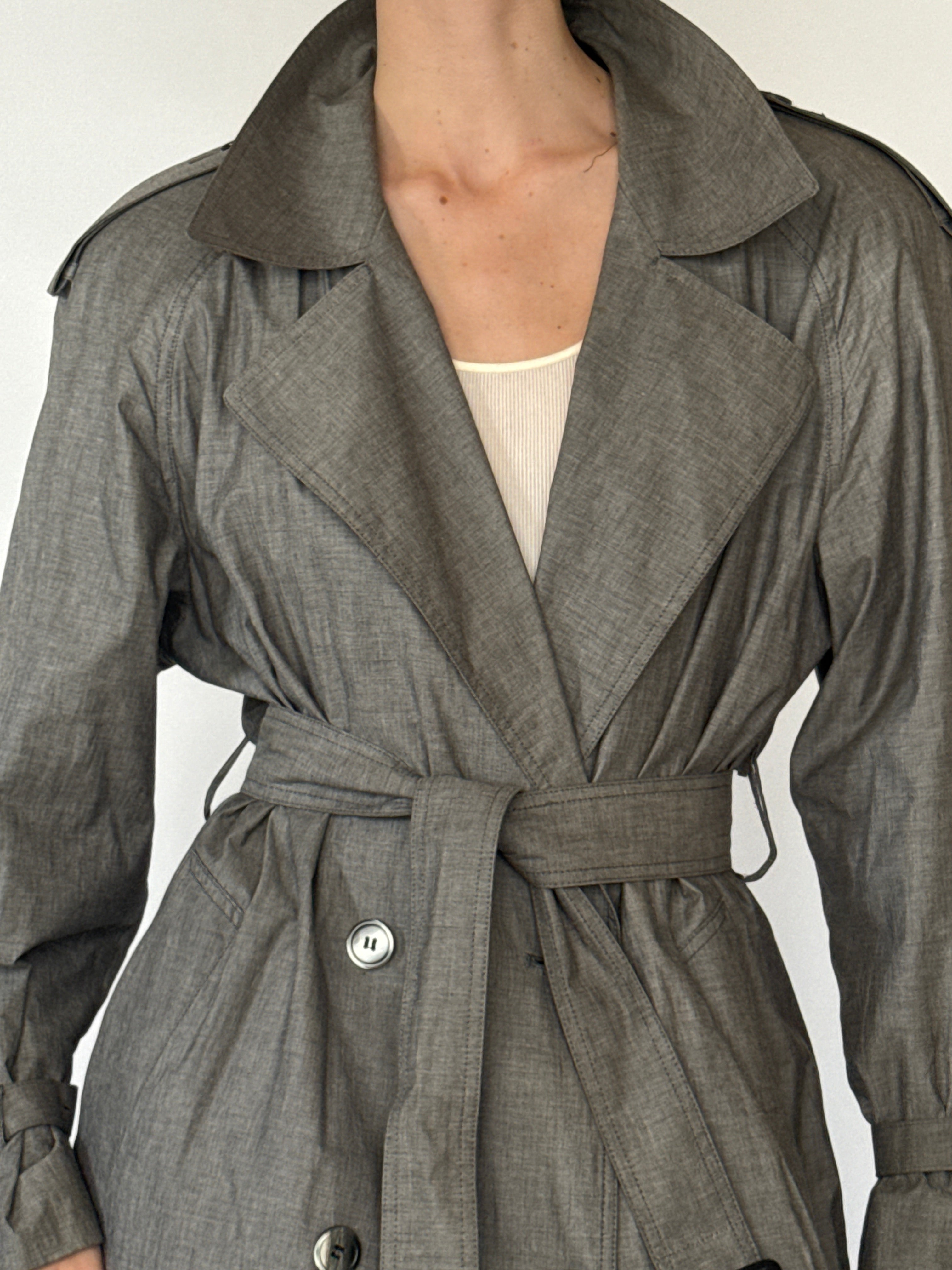 Vintage trench coat taupe gray double-breasted front
