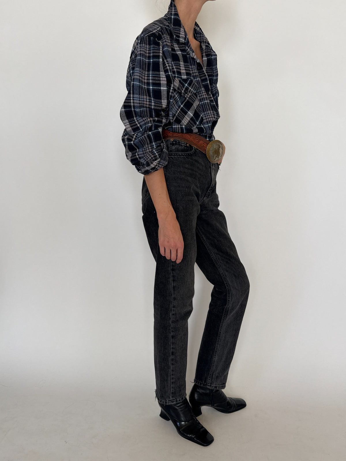 Vintage Navy Plaid Flannel Shirt 8437