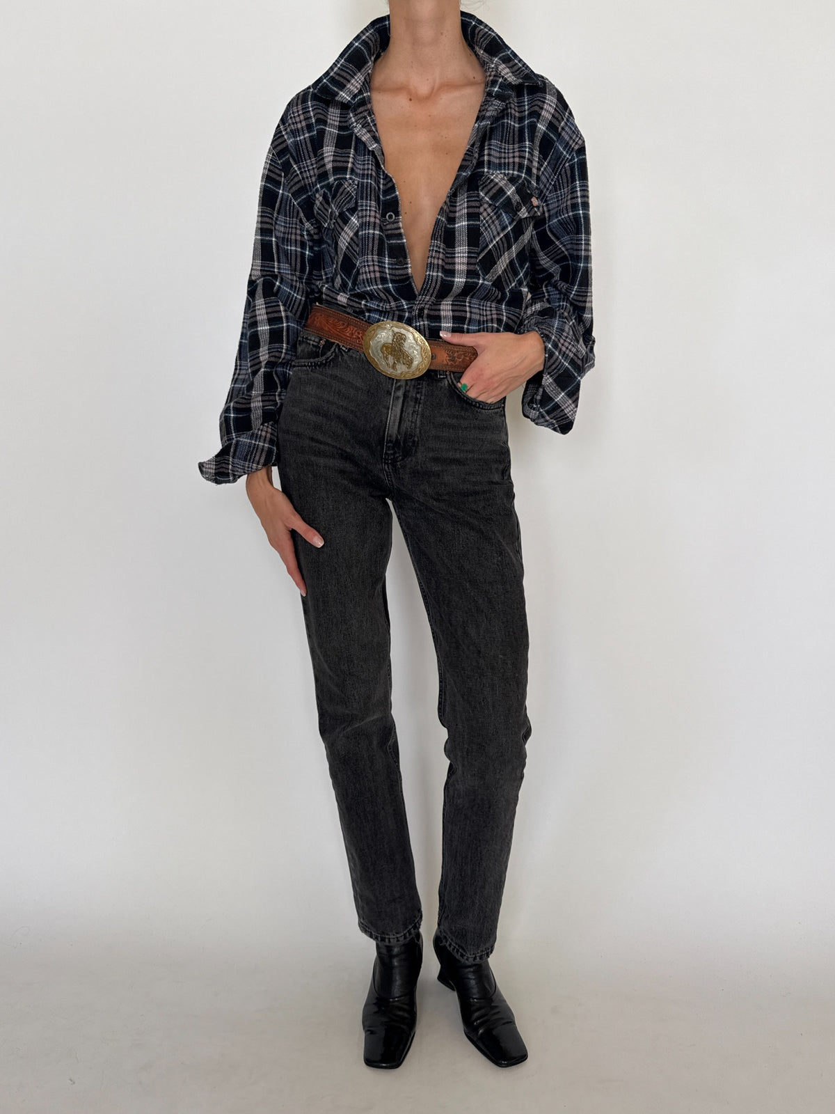Vintage Navy Plaid Flannel Shirt 8437