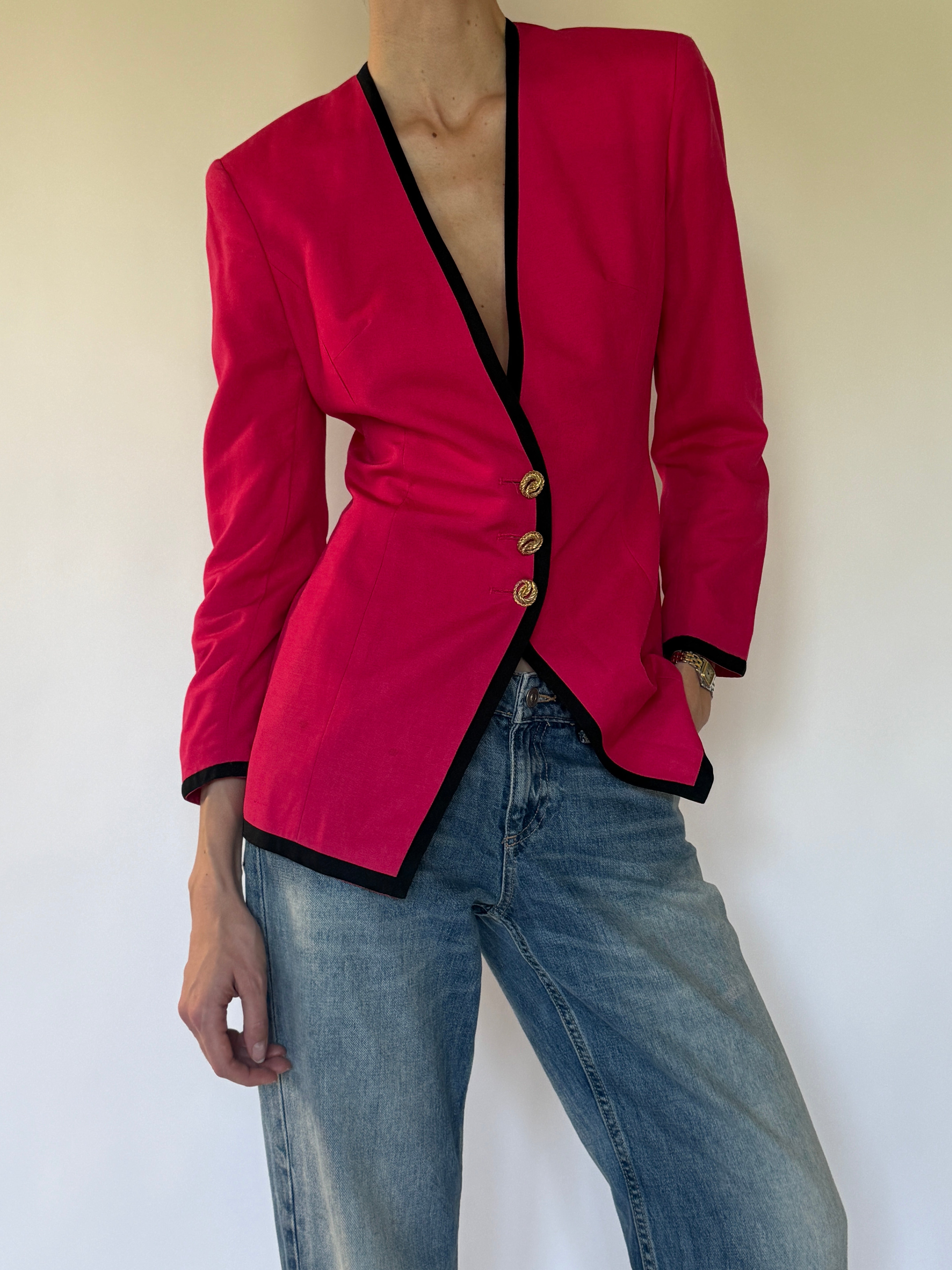 Vintage pink blazer fabric close-up