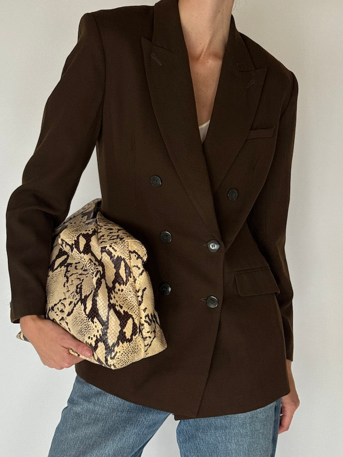 Vintage Double-Breasted Blazer Chocolate Brown