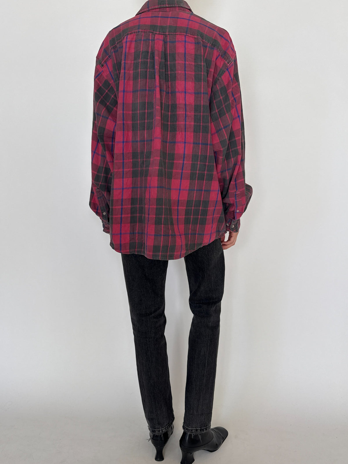 Vintage Burgundy Plaid 100% Cotton Flannel Shirt 8433