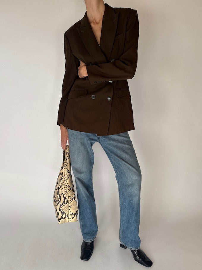 Vintage Double-Breasted Blazer Chocolate Brown
