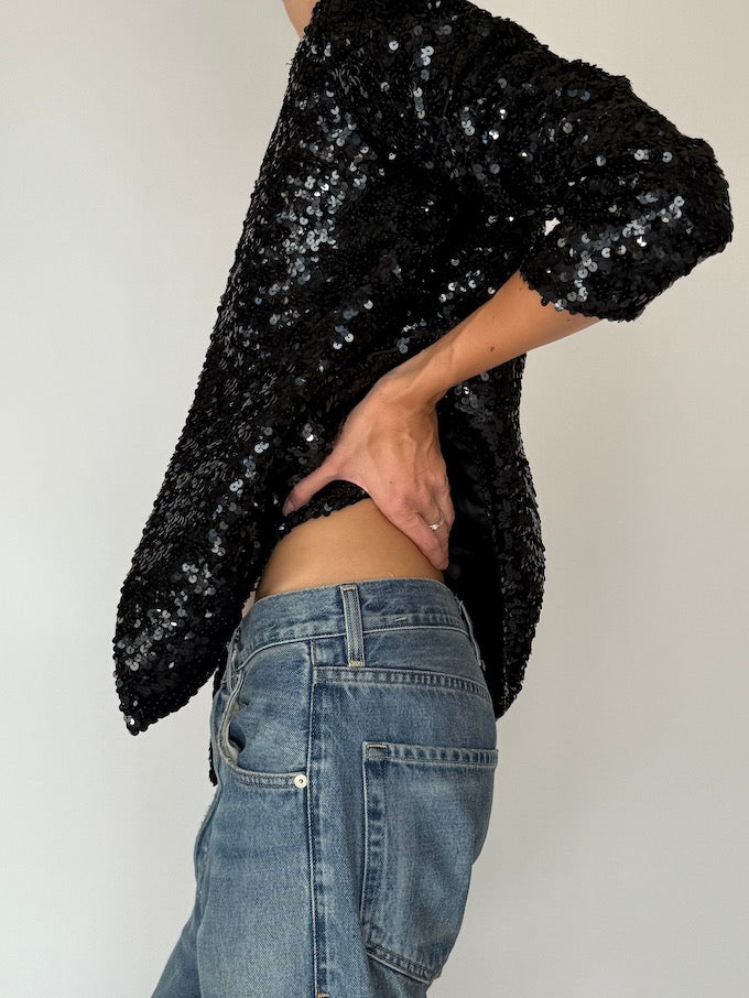 Vintage Sequin Jacket In Black 5841