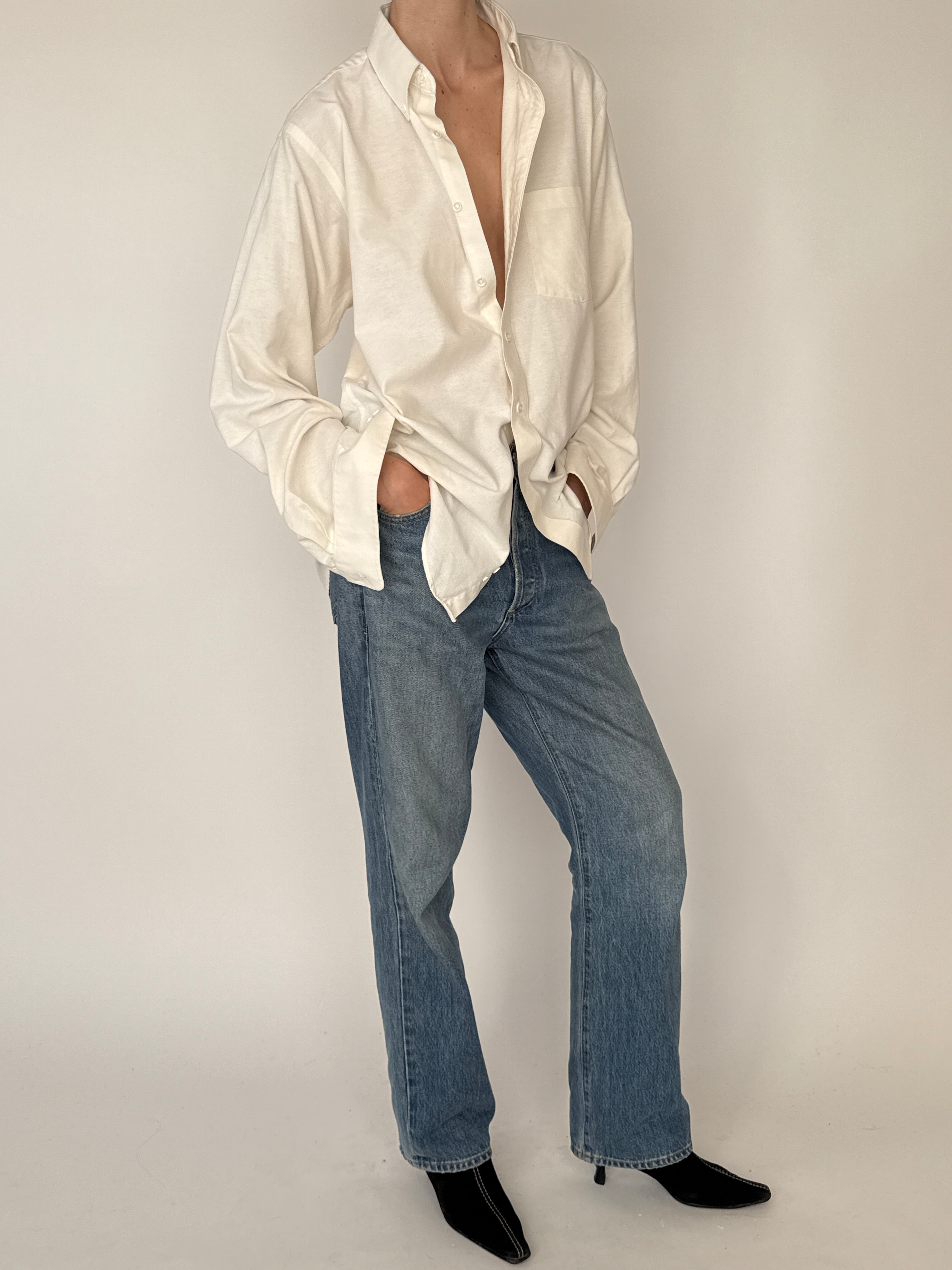 Vintage cream button down shirt side view