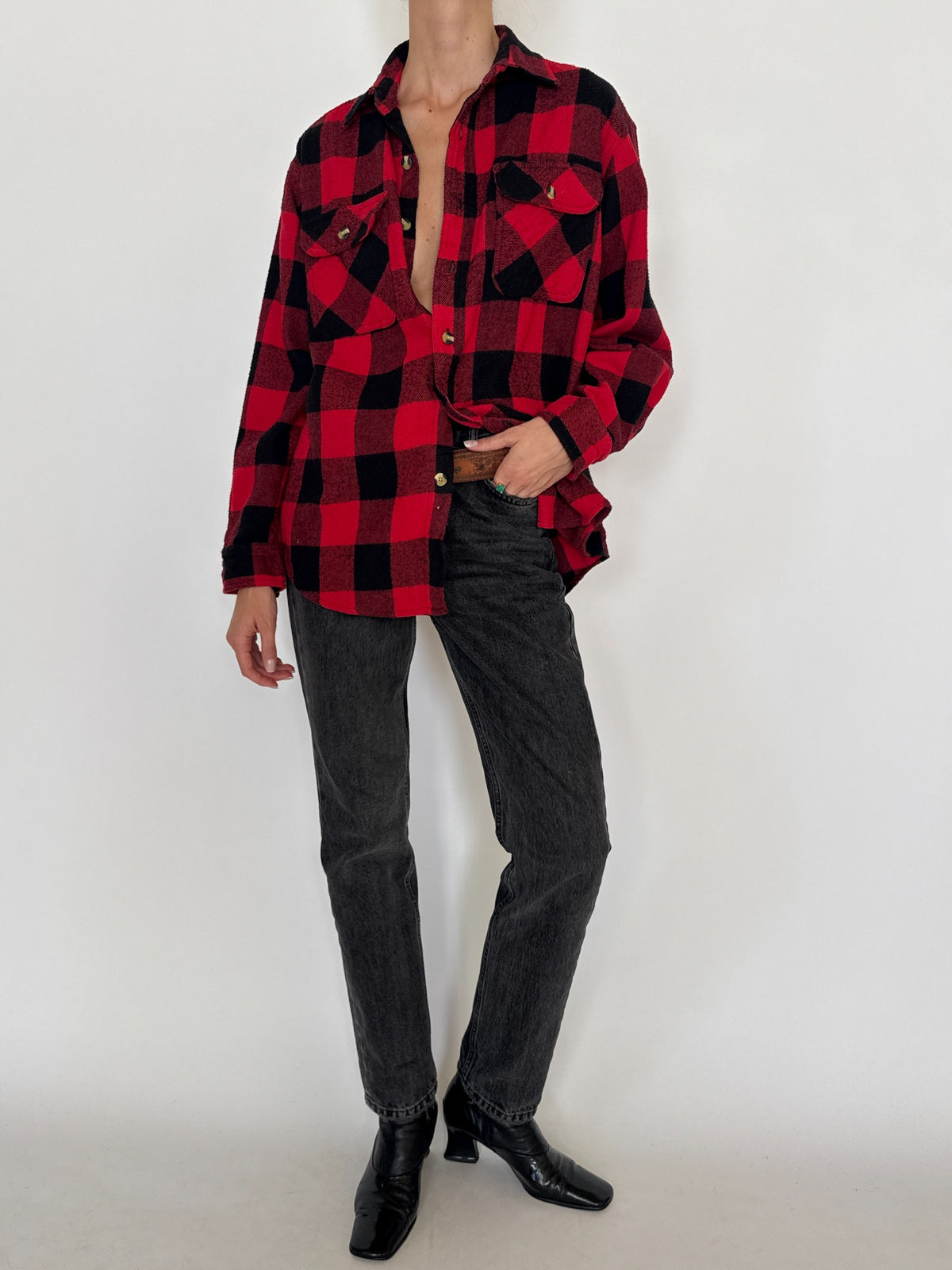 Vintage red and black buffalo plaid flannel shirt