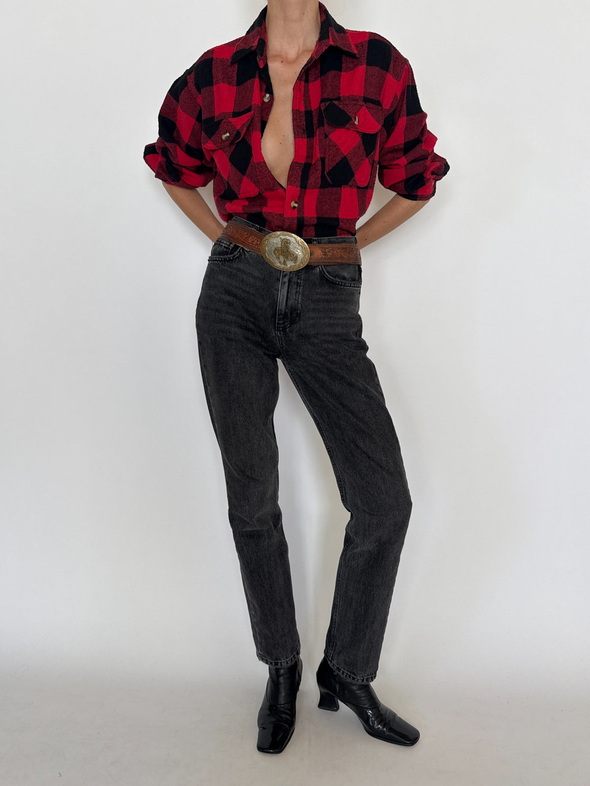 Vintage red and black buffalo plaid flannel shirt