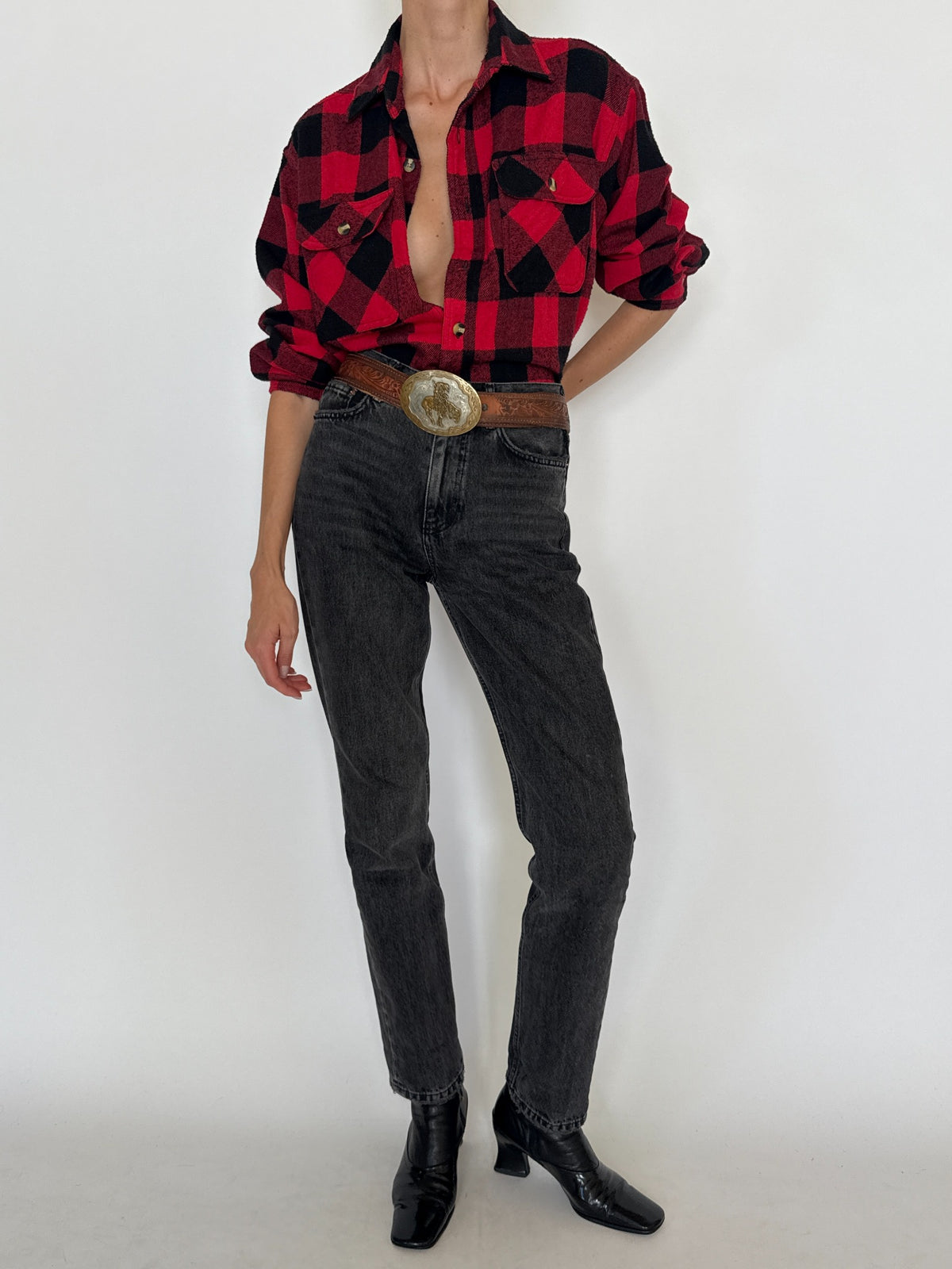 Vintage red and black buffalo plaid flannel shirt