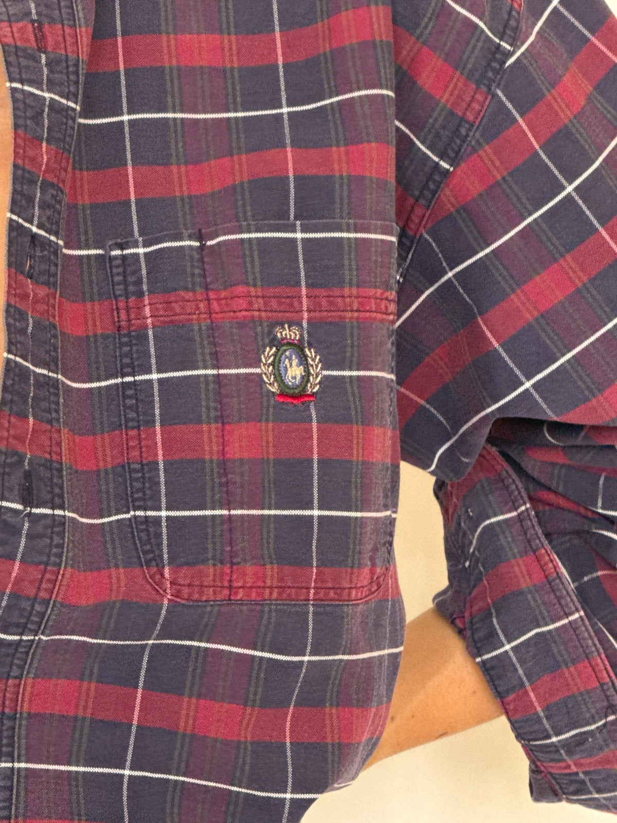 Vintage navy and burgundy plaid shirt SKU 8431