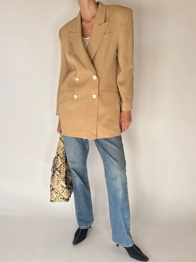 Vintage Camel Wool Double-Breasted Blazer 6692