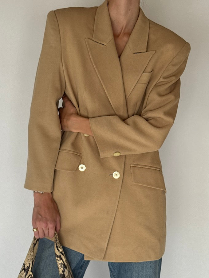 Vintage Camel Wool Double-Breasted Blazer 6692