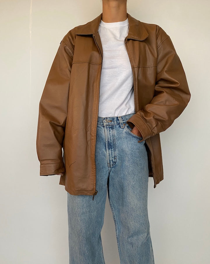 VINTAGE OVERSIZED BROWN LEATHER JACKET 2488