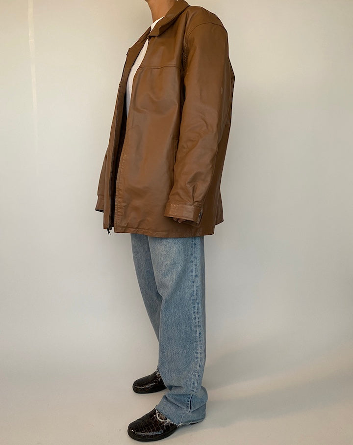 VINTAGE OVERSIZED BROWN LEATHER JACKET 2488