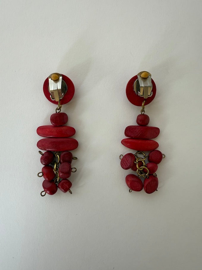 VINTAGE HANDCRAFTED EARRINGS FEATURING RICH, RED WOOD BEADS