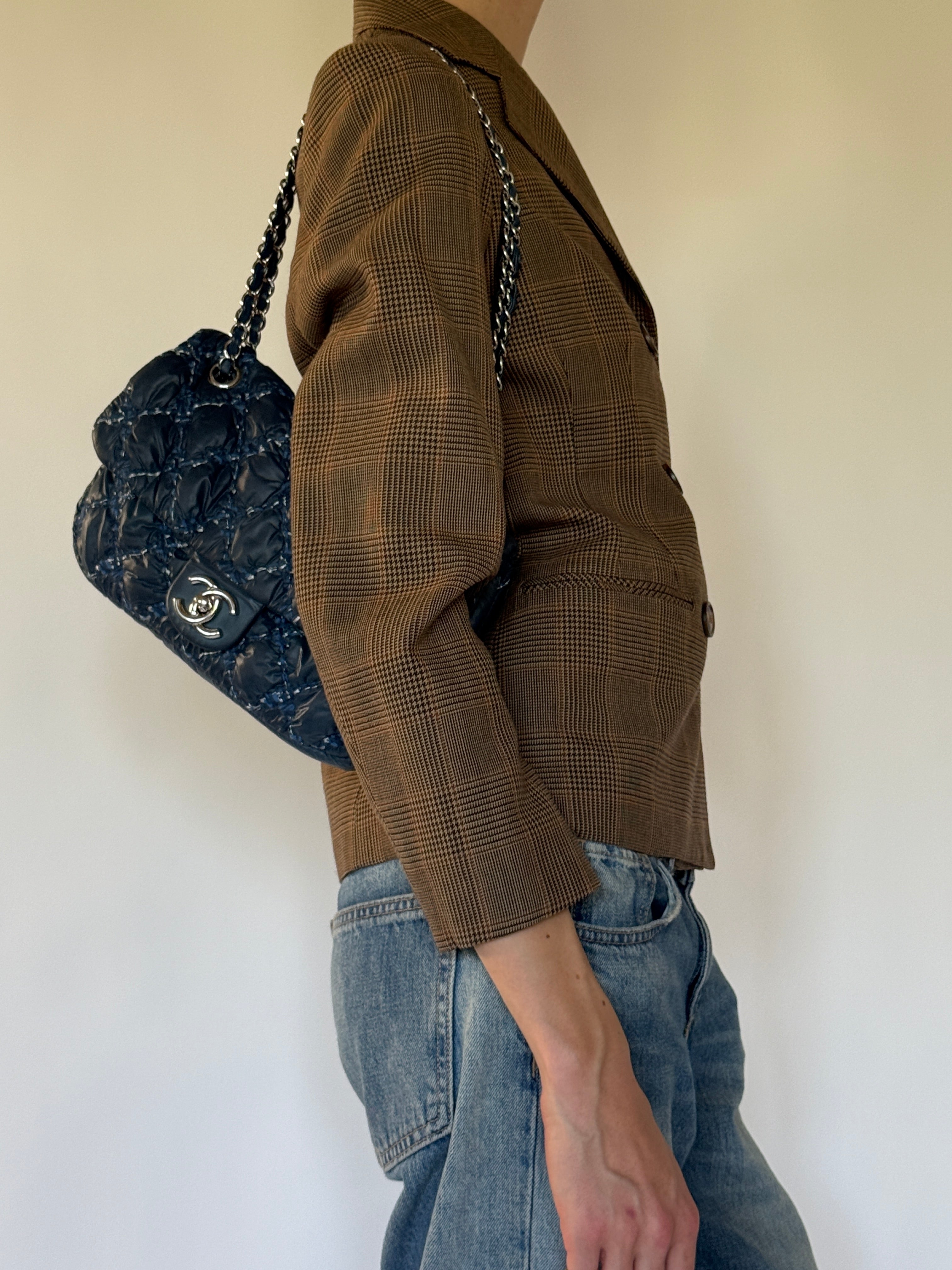 Vintage brown plaid wool blazer side view