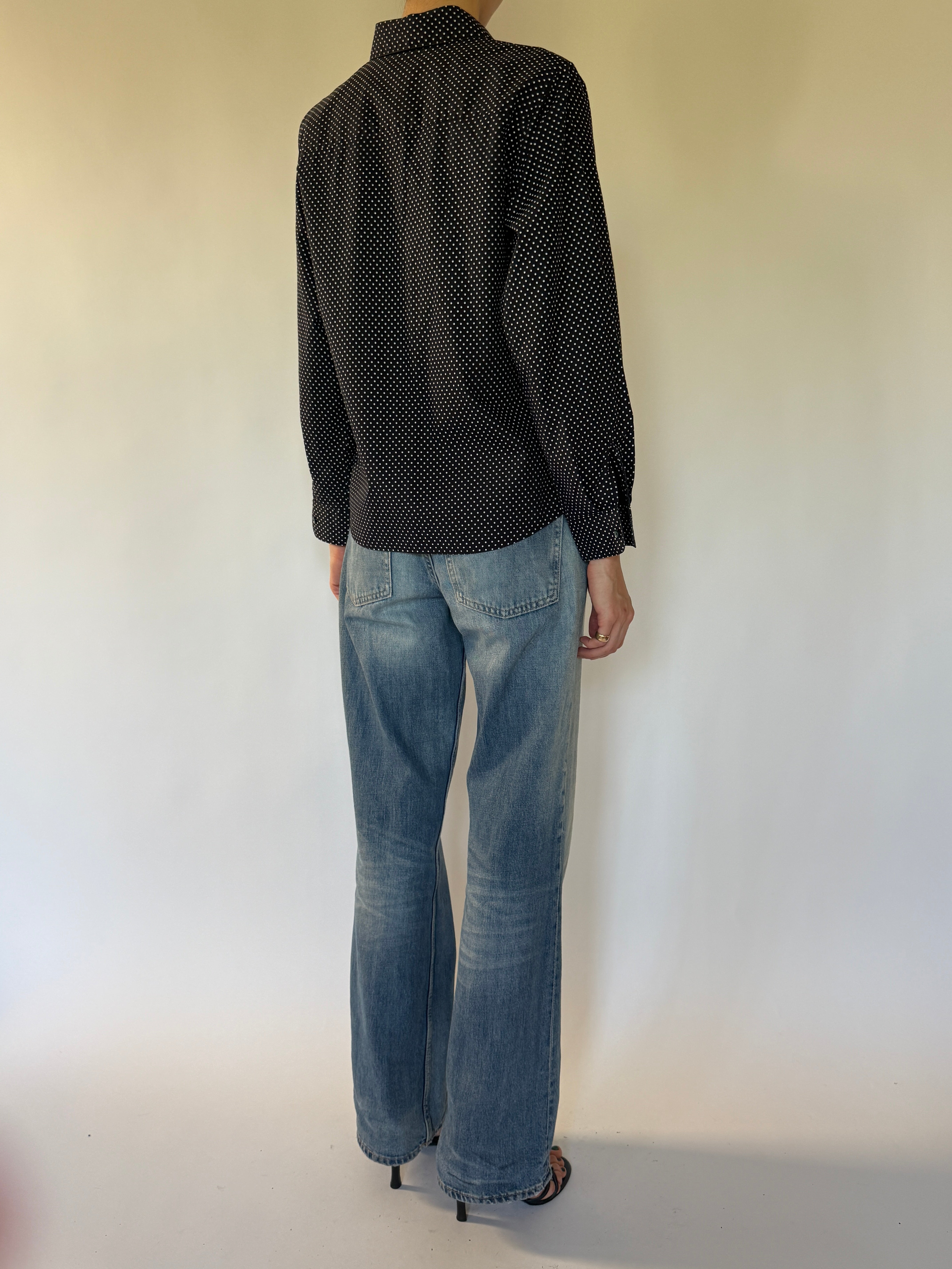 Vintage black polka dot shirt back view