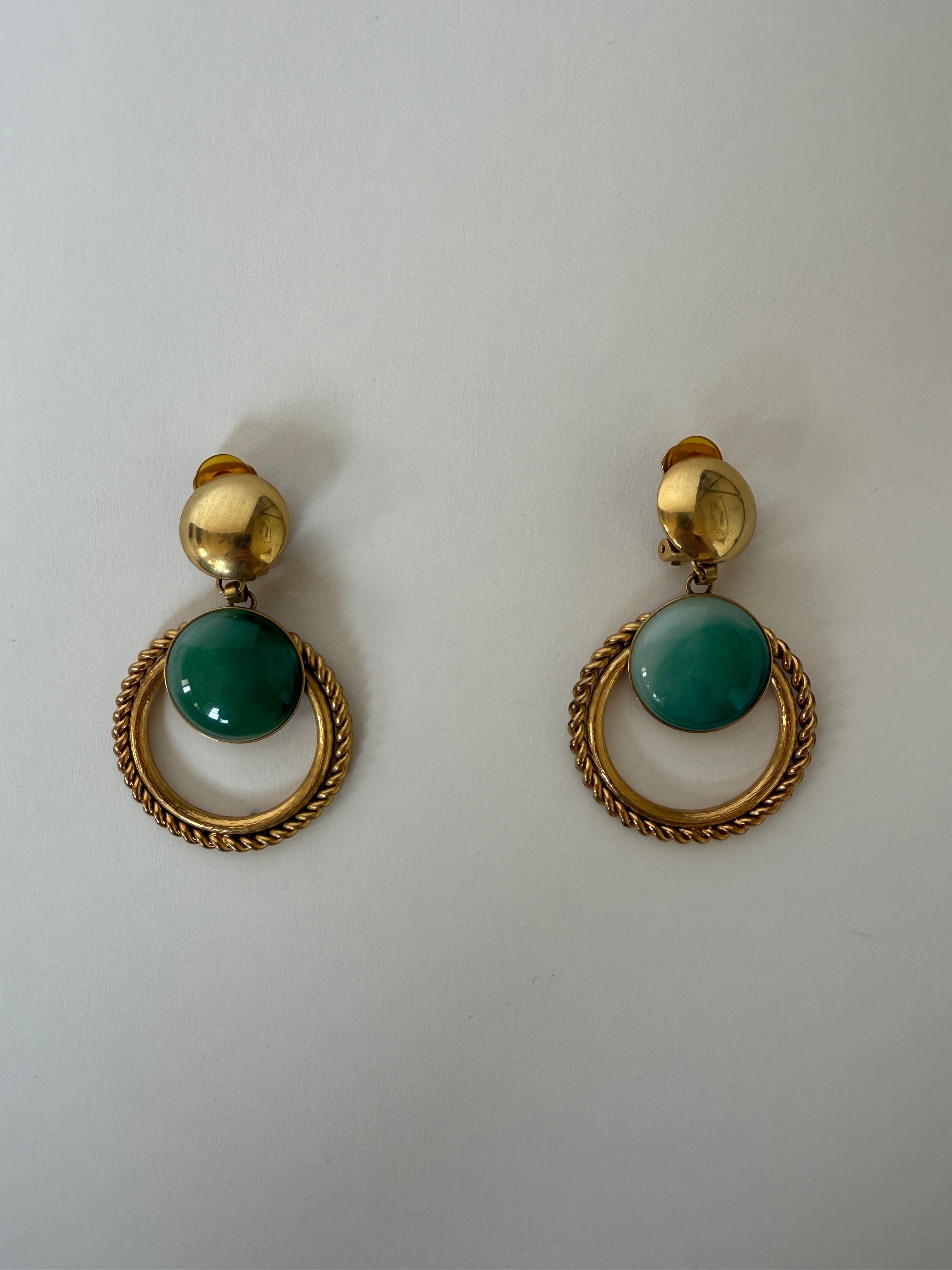 Vintage Gold and Green Clip-On Earrings