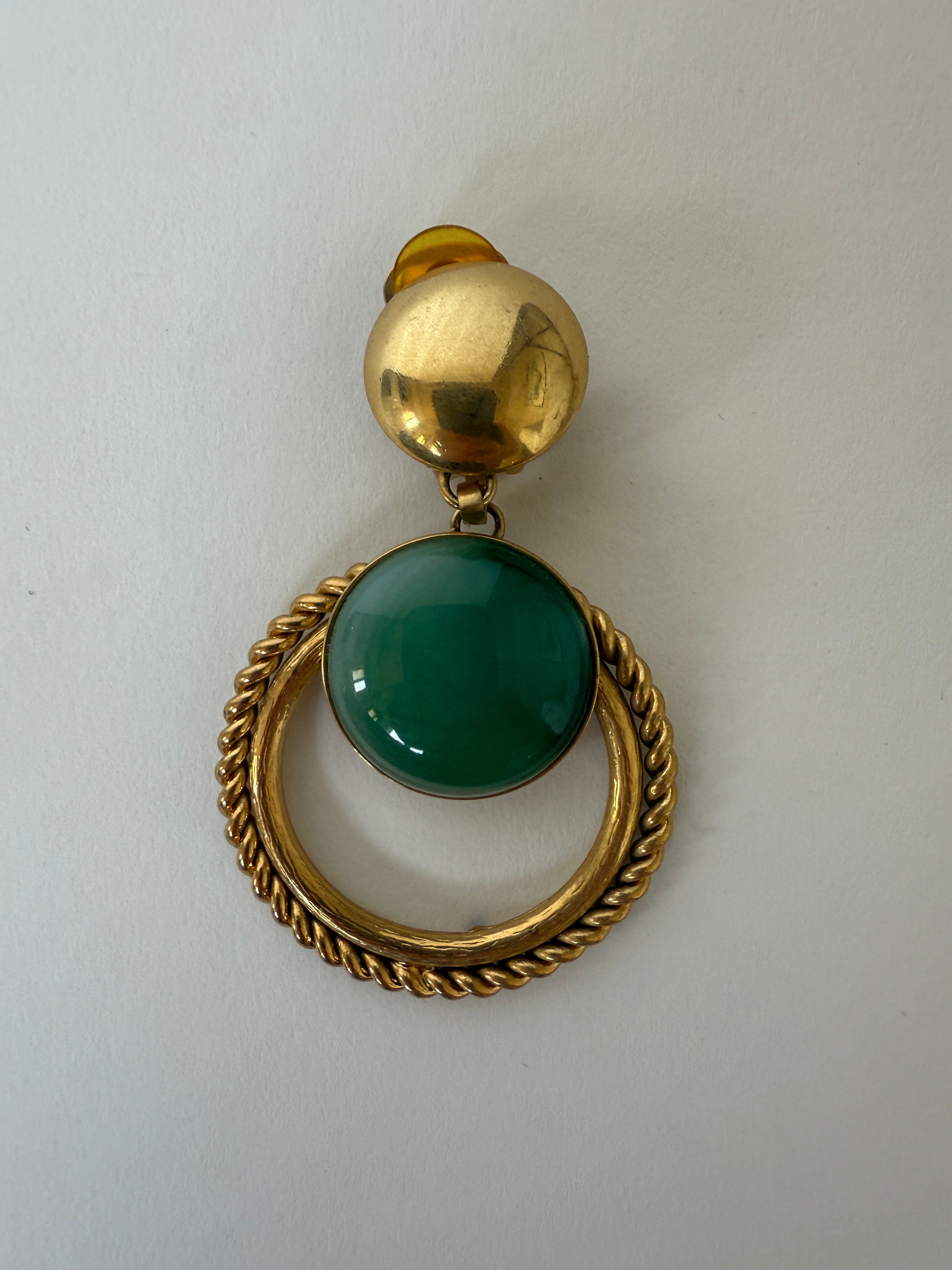 Vintage Gold and Green Clip-On Earrings