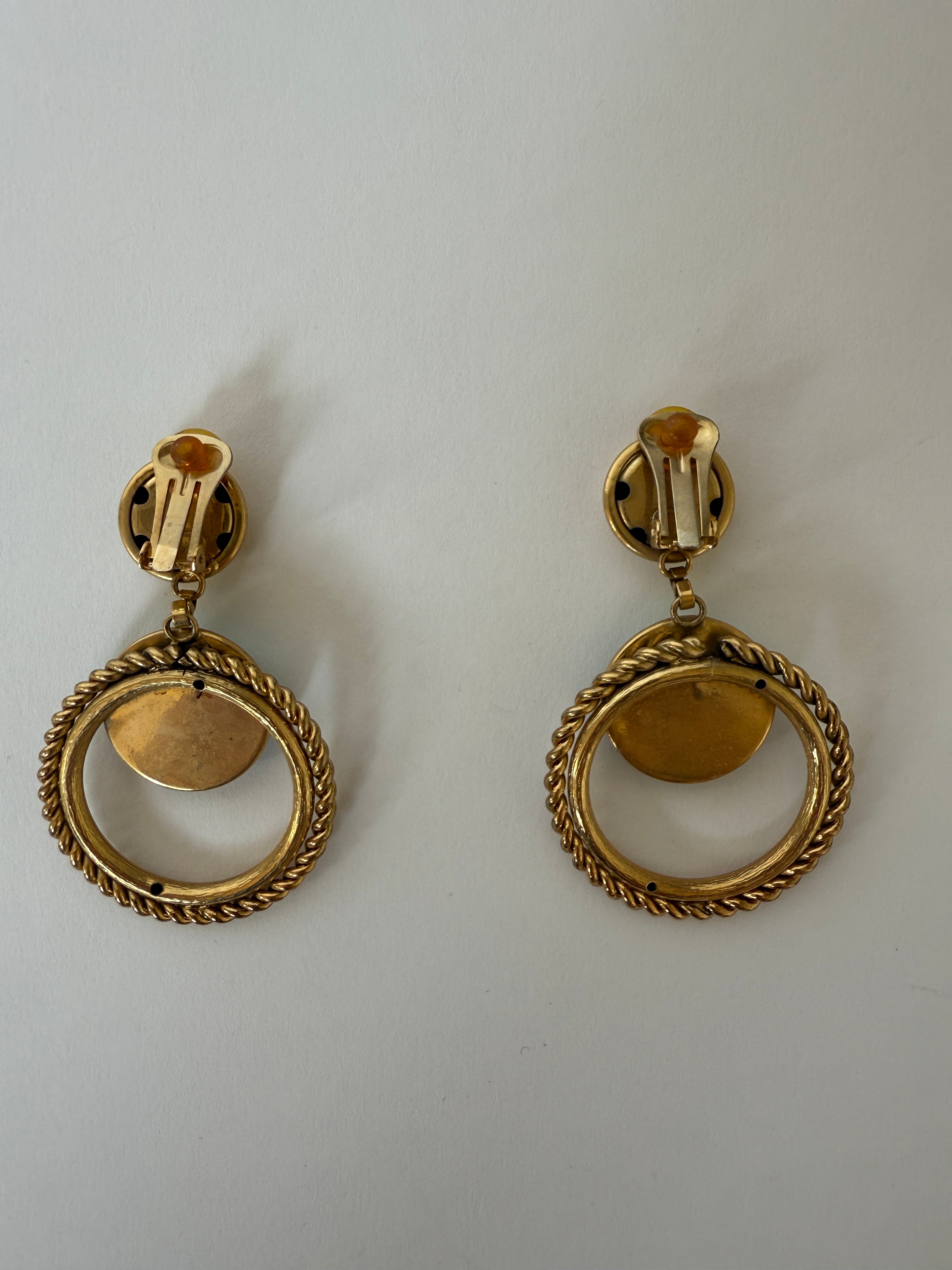 Vintage Gold and Green Clip-On Earrings