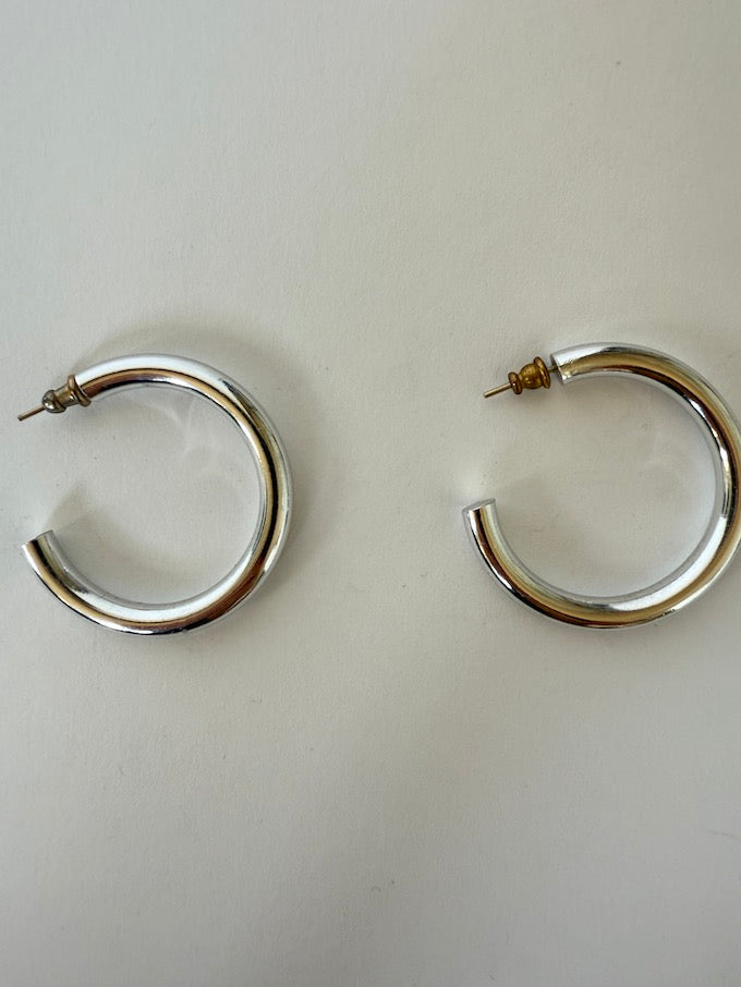 Vintage silver-toned medium hoops