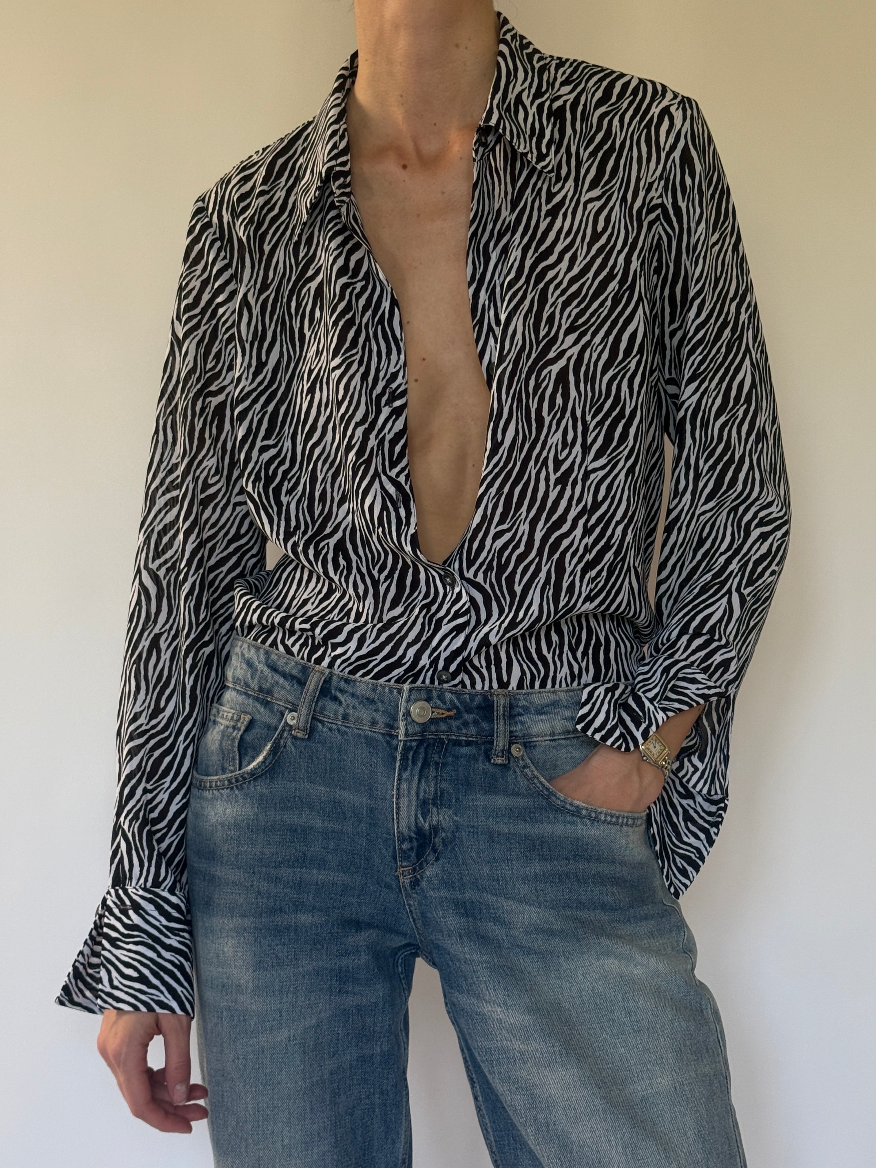 Vintage black button detail on zebra shirt