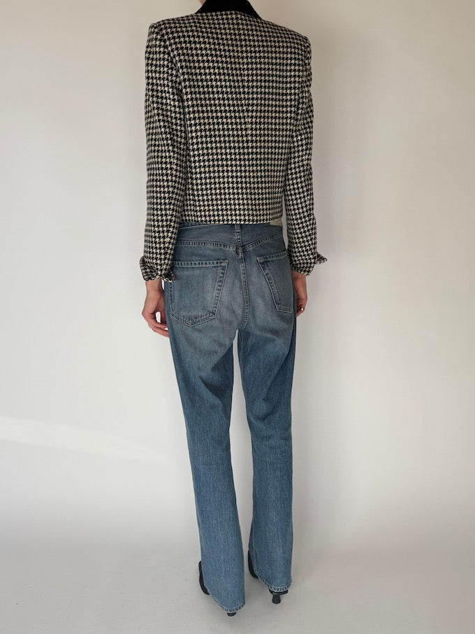 Vintage Houndstooth Cropped Wool-Blend Blazer 6697