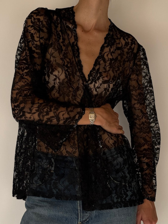 Vintage Lace Sequin Blouse 6698