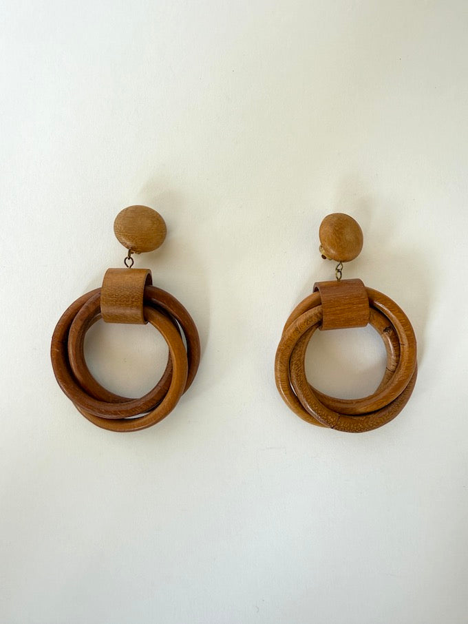 Vintage dangle wood hoop earrings