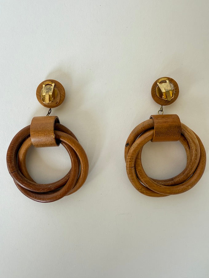 Vintage dangle wood hoop earrings