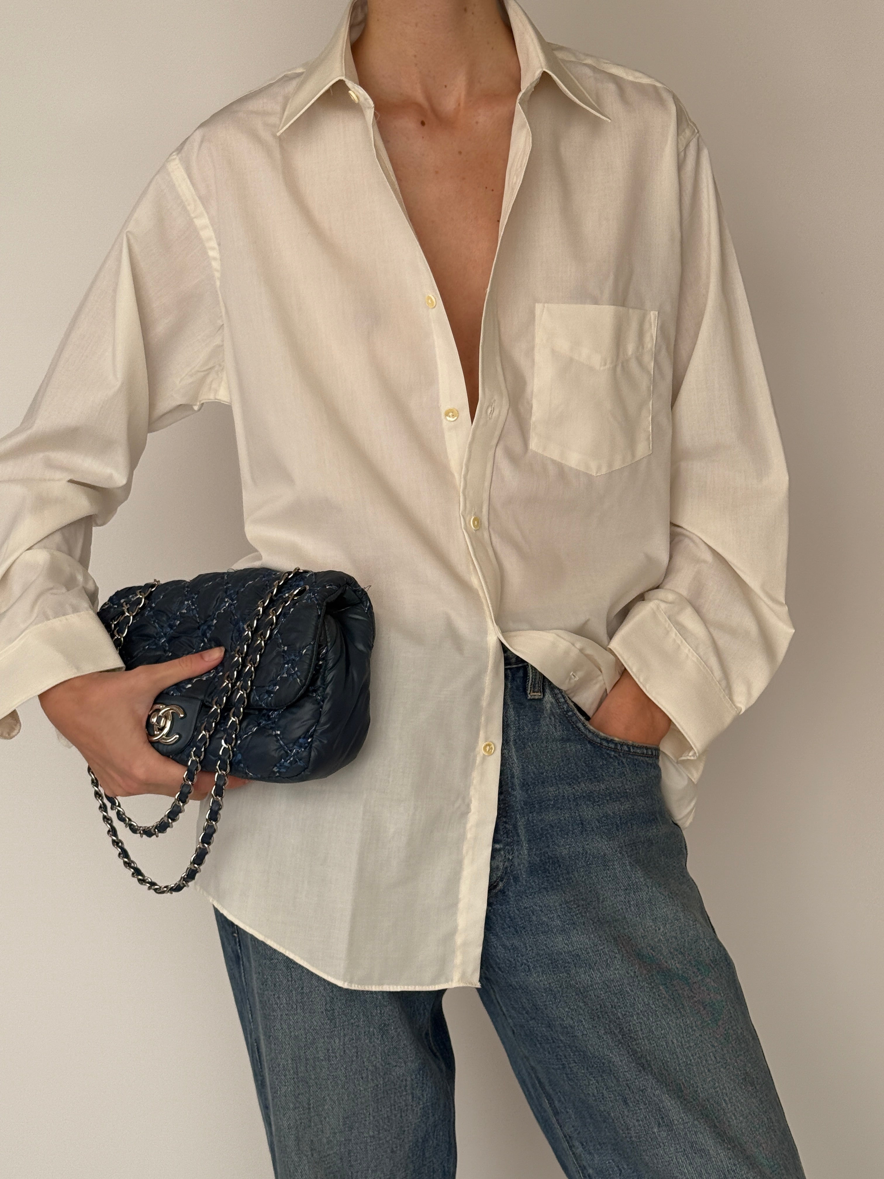 Vintage cream button-up shirt front view