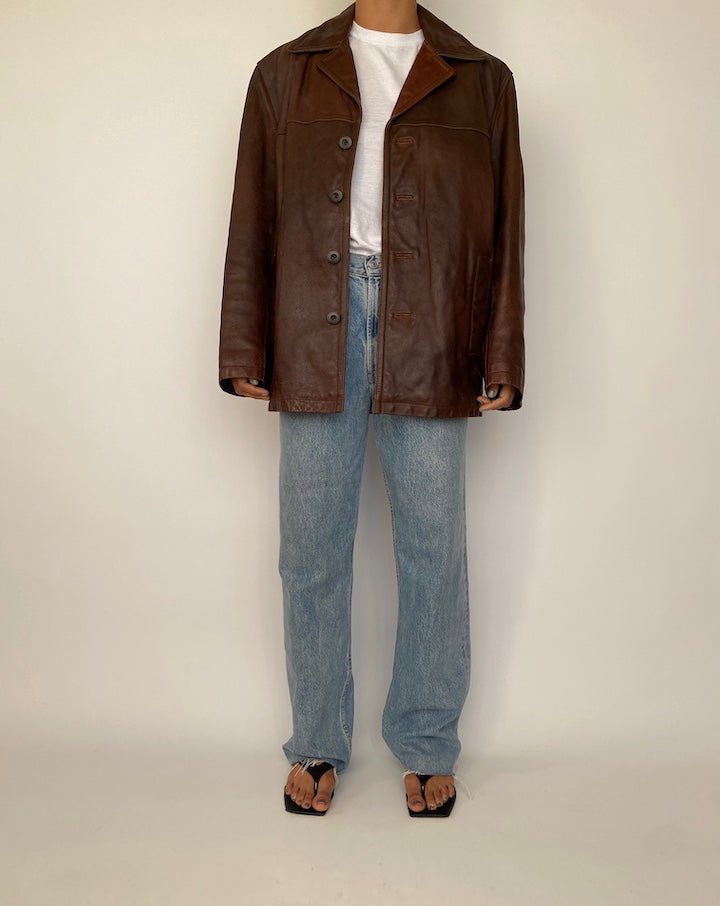 VINTAGE OVERSIZED BROWN LEATHER JACKET 2499