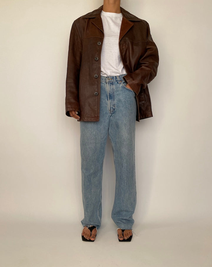 VINTAGE OVERSIZED BROWN LEATHER JACKET 2499