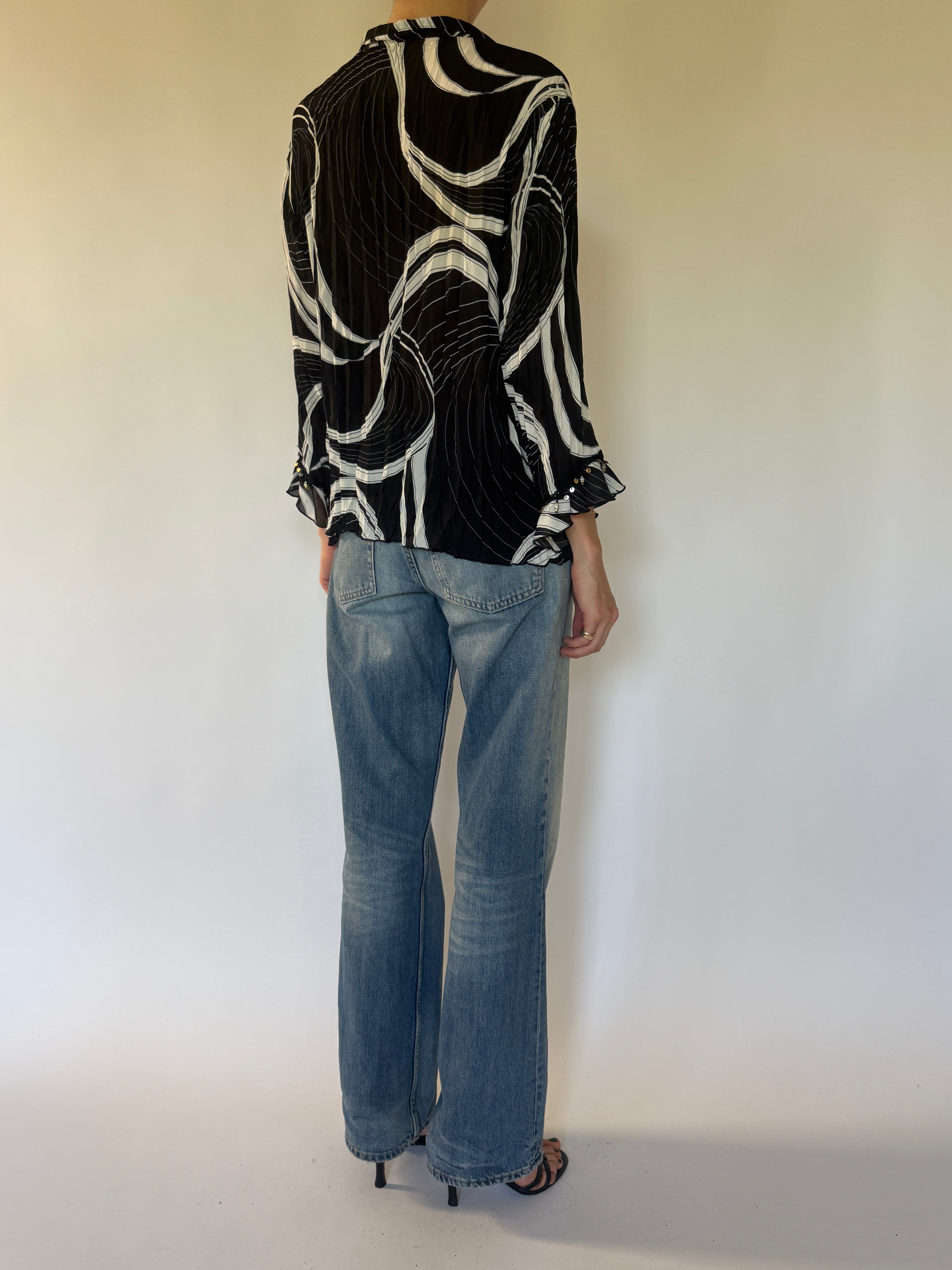 Vintage black sheer blouse back view