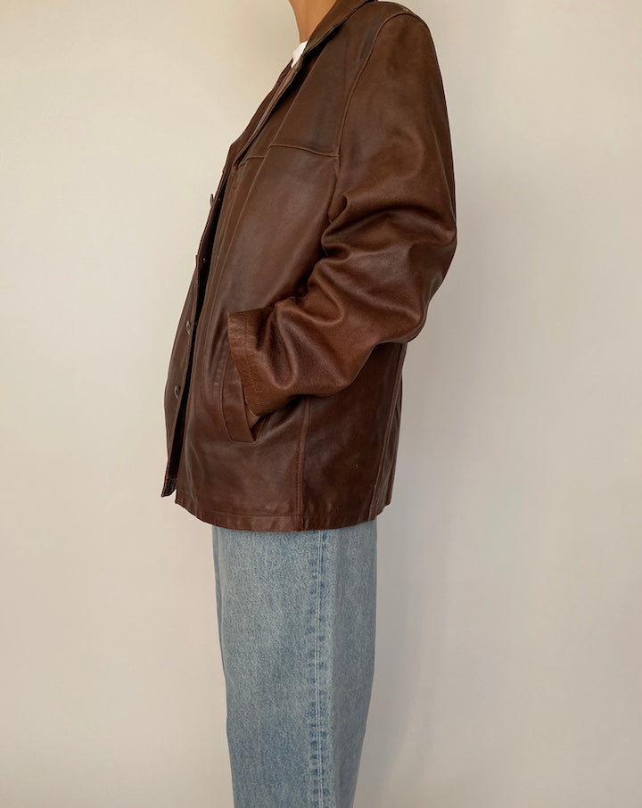 VINTAGE OVERSIZED BROWN LEATHER JACKET 2499