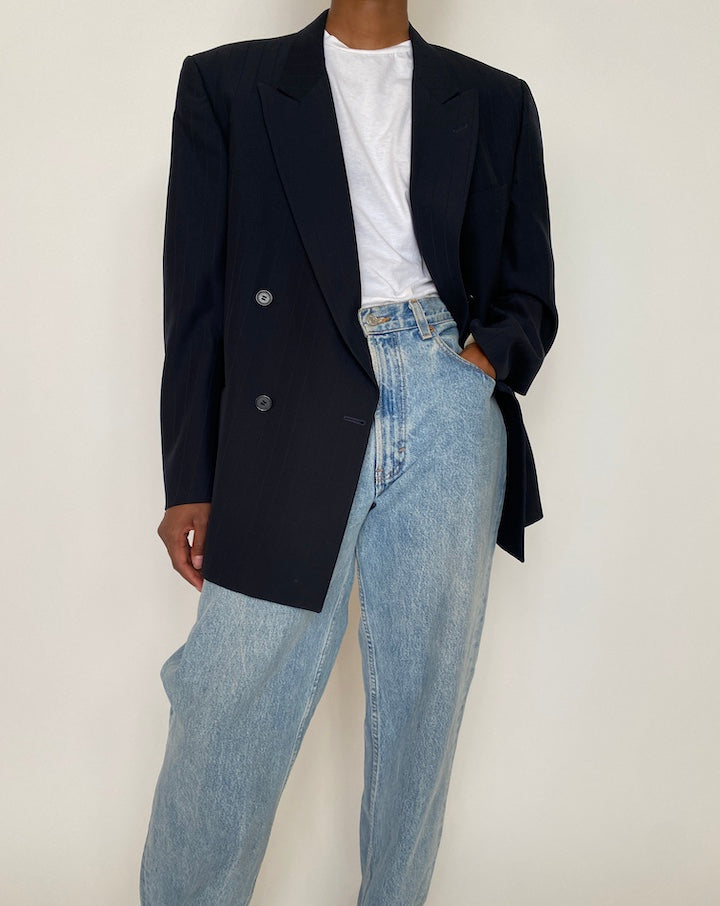 VINTAGE DOUBLE-BREASTED STRIPED BLAZER 3963