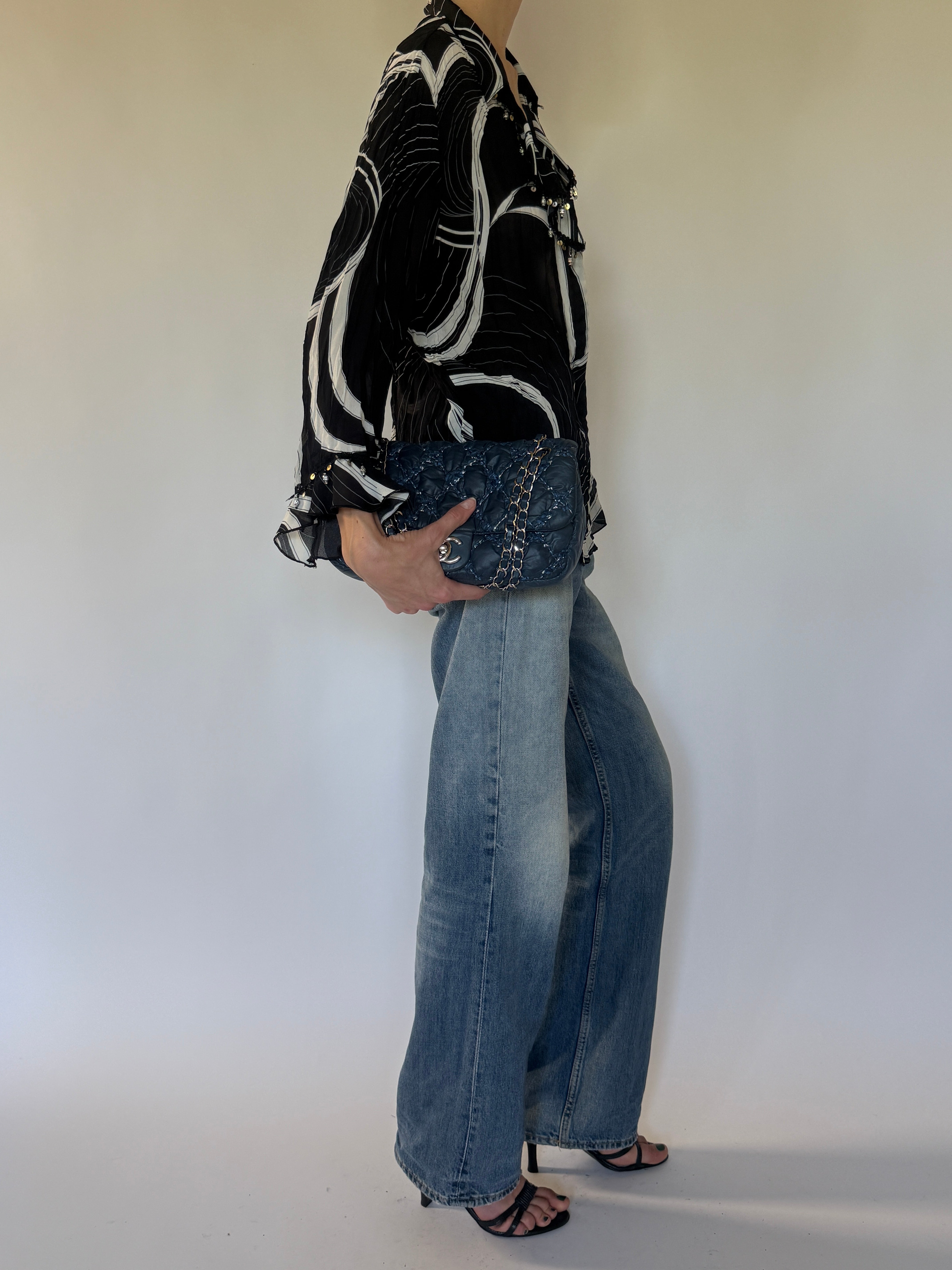 Vintage black sheer blouse side view