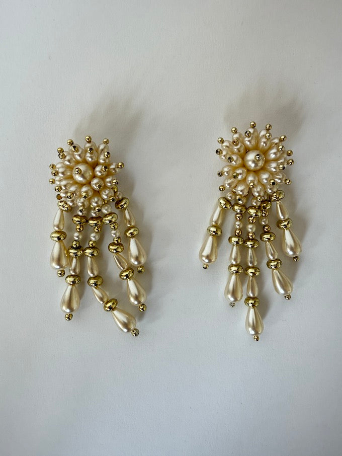 Vintage Cascade Pearl Statement Earrings