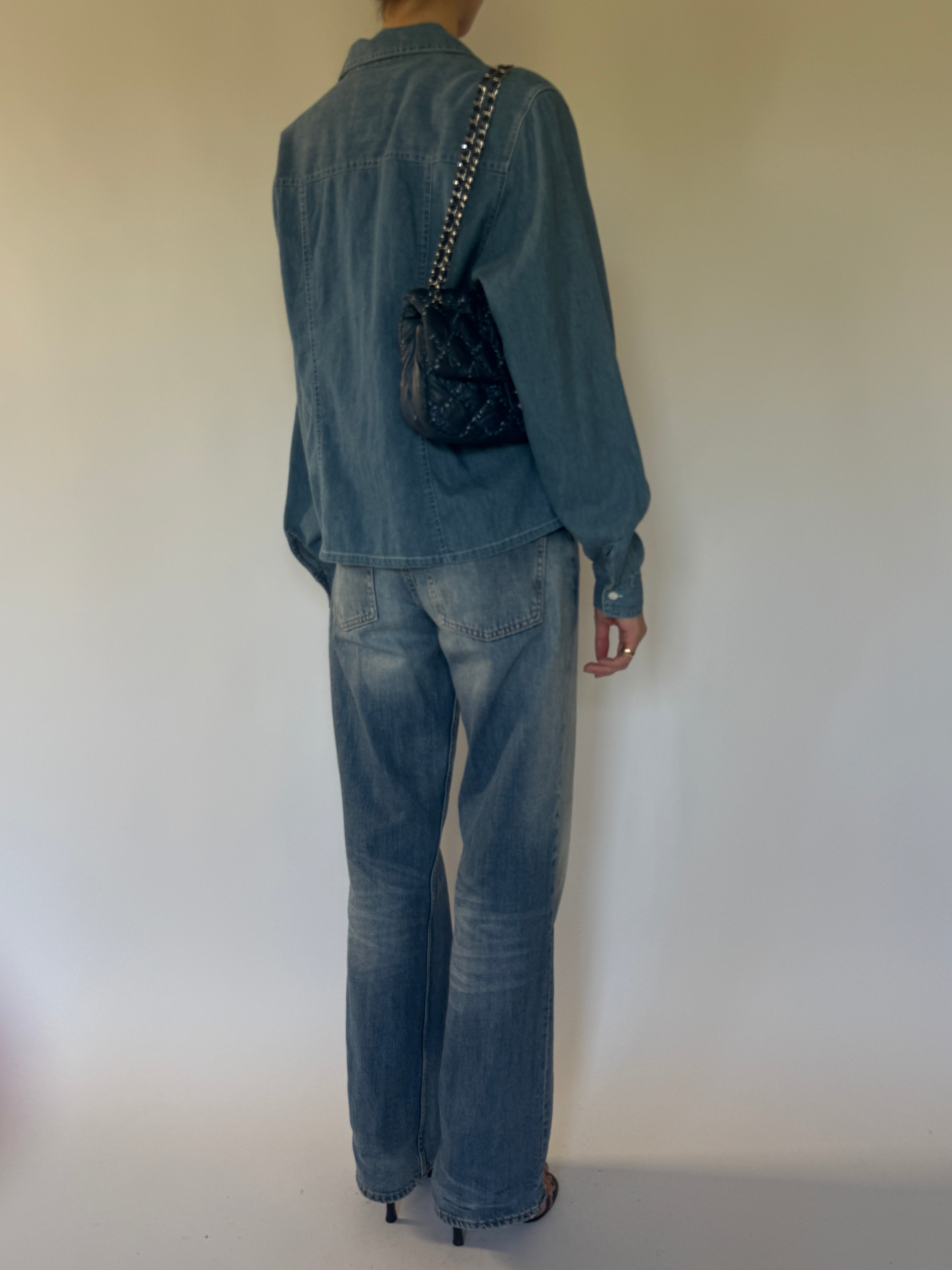 Vintage blue denim shirt back view