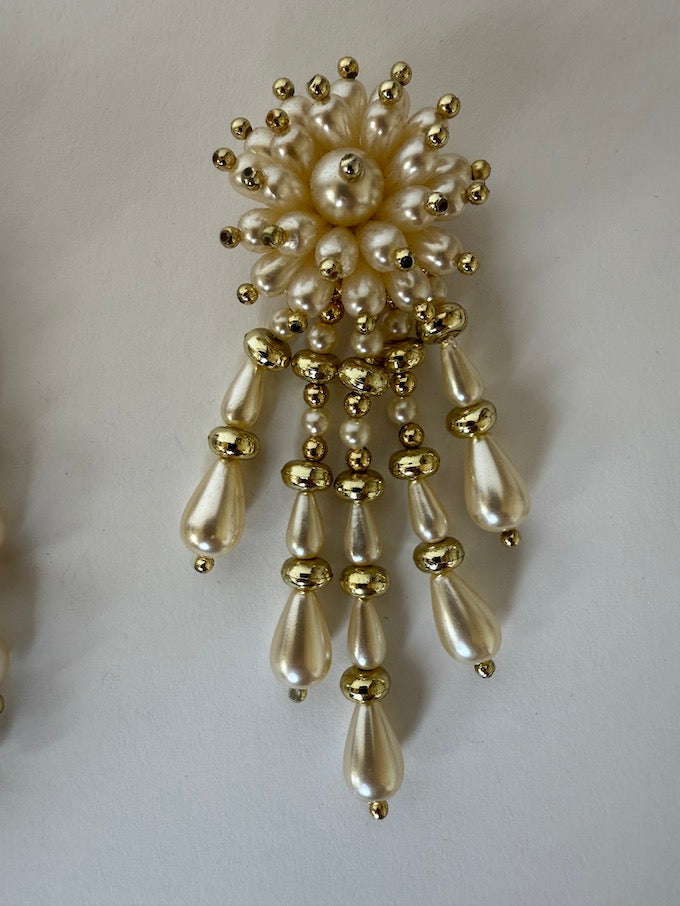 Vintage Cascade Pearl Statement Earrings