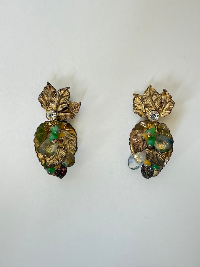 Vintage beautiful big ornate botanical clip-on earrings