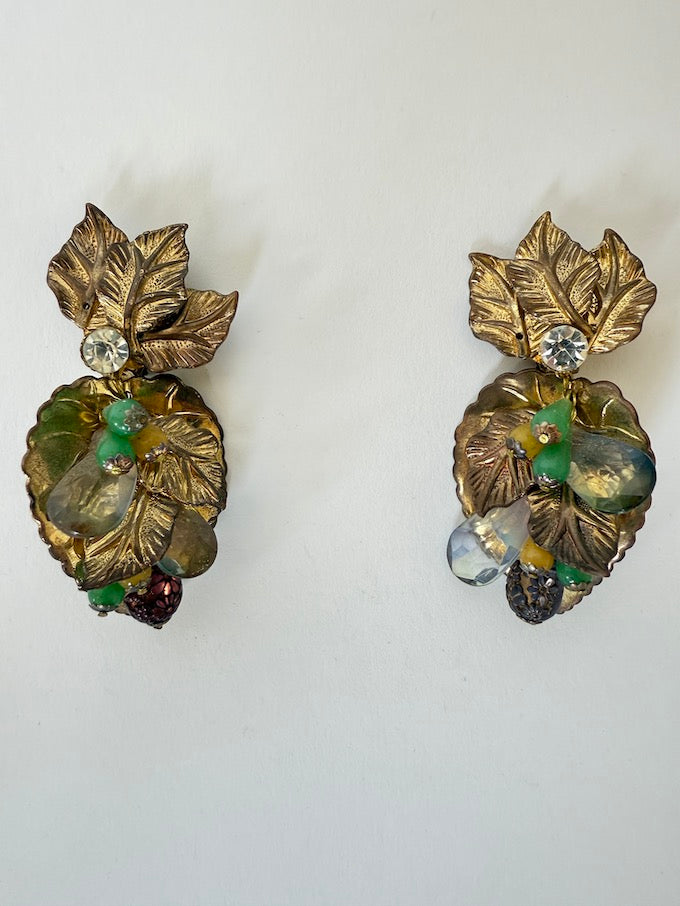 Vintage beautiful big ornate botanical clip-on earrings