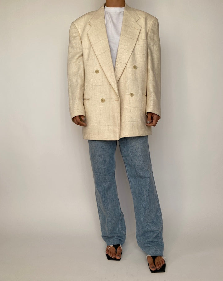 VINTAGE CREAM OVERSIZED CHECKED BLAZER 2503