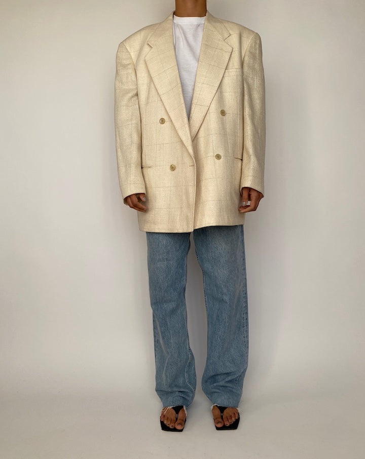 VINTAGE CREAM OVERSIZED CHECKED BLAZER 2503